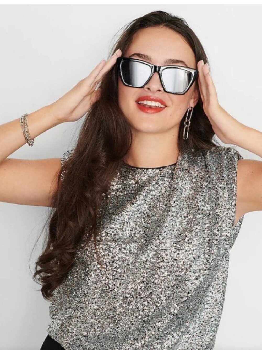 Beautiful M Whimseygoth Crew Neck Sparkly Sequins Crop Top in Silver